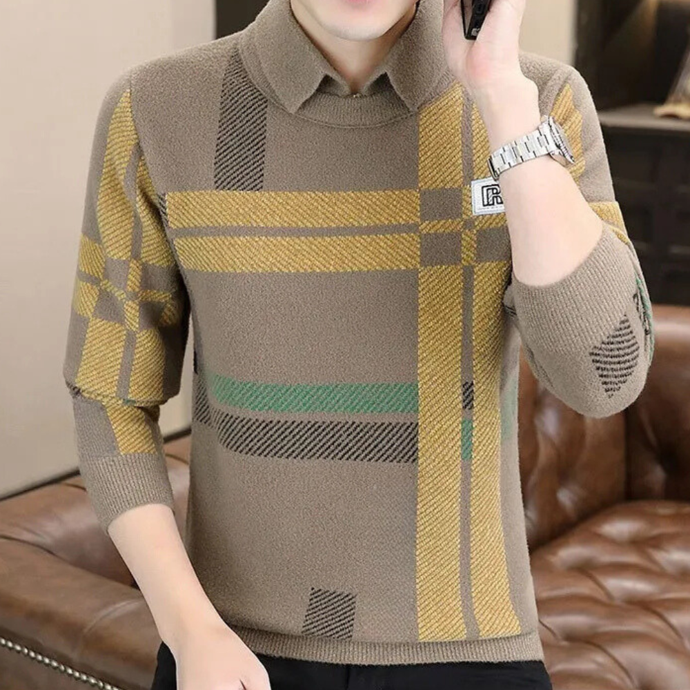 Casual Men's Sweater with Timeless Design - Otis-Khaki-S-The Livary