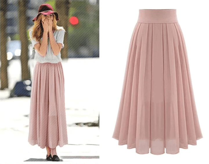Trendy Pleated Maxi Skirt with High Waist – Mirella-S-The Livary