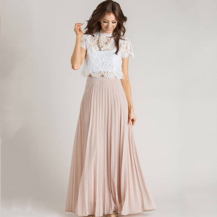 Trendy Pleated Maxi Skirt with High Waist – Mirella-S-The Livary