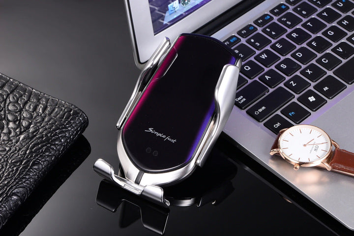 Automatic Phone Holder with Wireless Charger – GripCharge-Silver-The Livary