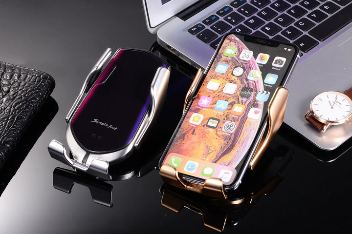 Automatic Phone Holder with Wireless Charger – GripCharge-Silver-The Livary
