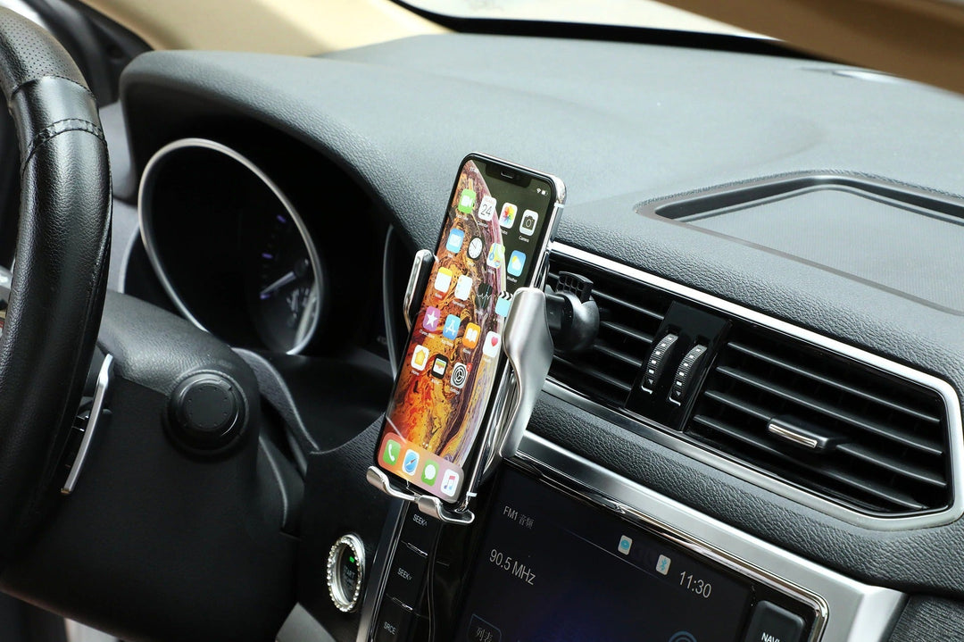 Automatic Phone Holder with Wireless Charger – GripCharge-Silver-The Livary