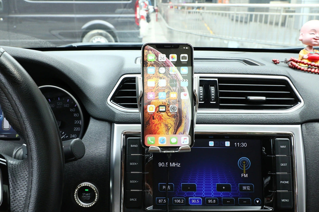 Automatic Phone Holder with Wireless Charger – GripCharge-Silver-The Livary