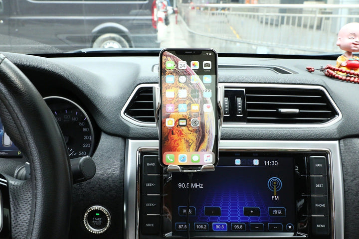 Automatic Phone Holder with Wireless Charger – GripCharge-Silver-The Livary
