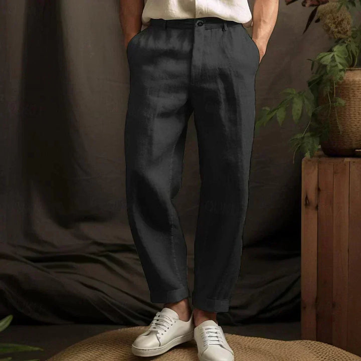 Airy Straight Linen Trousers for Men with Relaxed Fit - Lennox-Black-S-The Livary