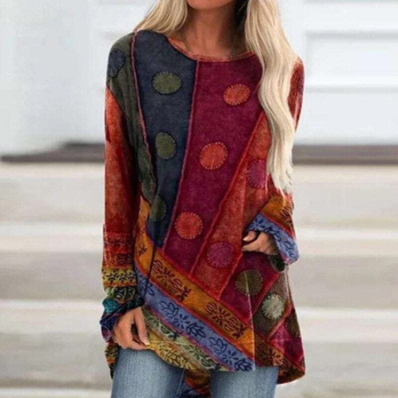Feminine autumn sweater with vintage flair – Elisa-Grey Red-S-The Livary