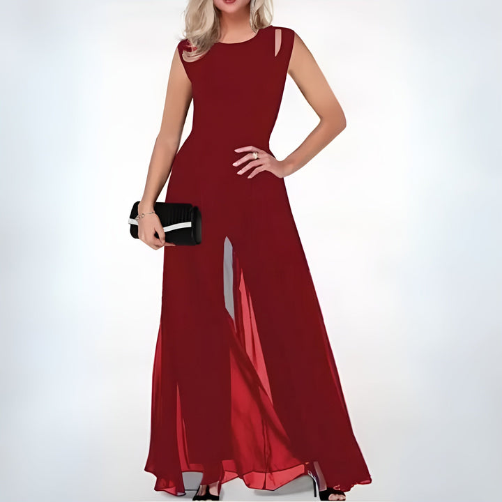 Elegant linen jumpsuit for ladies – Sofia-Red-S-The Livary