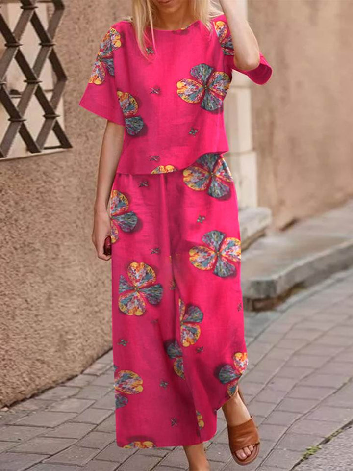 Lightweight two-piece summer outfit made of cotton with a flattering fit – Boho Set Zephyra-Pink-S-The Livary