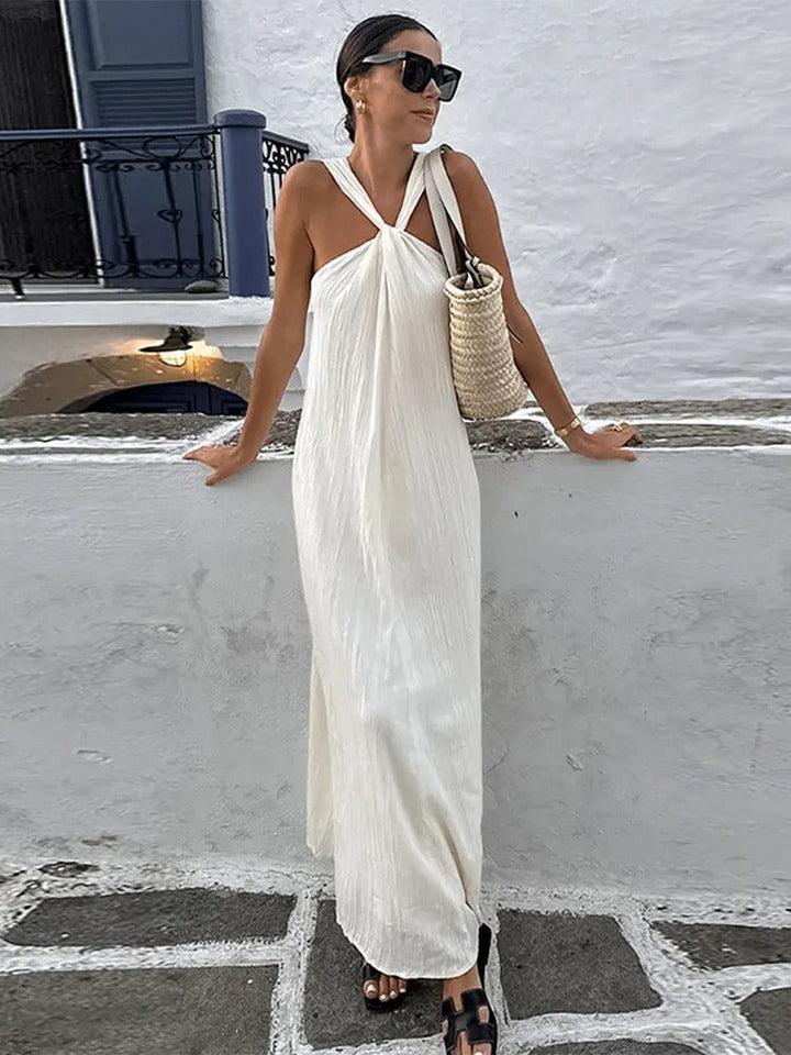 Trendy sleeveless summer dress with a loose fit – Mikayla-Beige-S-The Livary