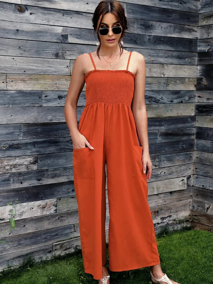 Summery women's jumpsuit with spaghetti straps in vintage style - RetroLuft-Red-S-The Livary