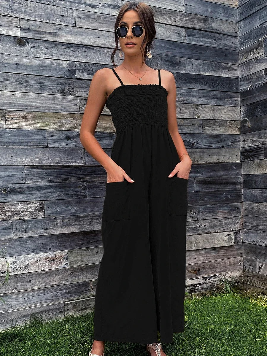 Summery women's jumpsuit with spaghetti straps in vintage style - RetroLuft-Red-S-The Livary