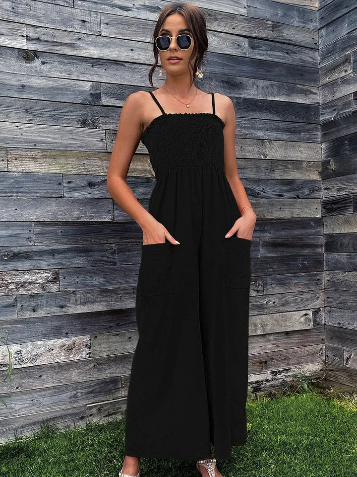 Summery women's jumpsuit with spaghetti straps in vintage style - RetroLuft-Red-S-The Livary