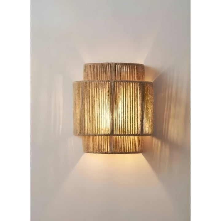 Contemporary Rattan Woven Wall Lamp - WeaveGlow-Beige-The Livary