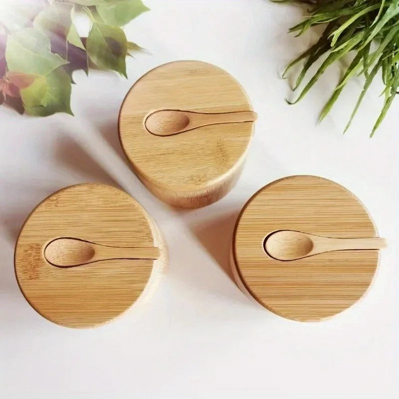 Bamboo Spice Box with Lid and Spoon - Nomi-The Livary