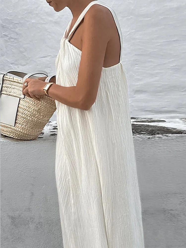 Trendy sleeveless summer dress with a loose fit – Mikayla-Beige-S-The Livary
