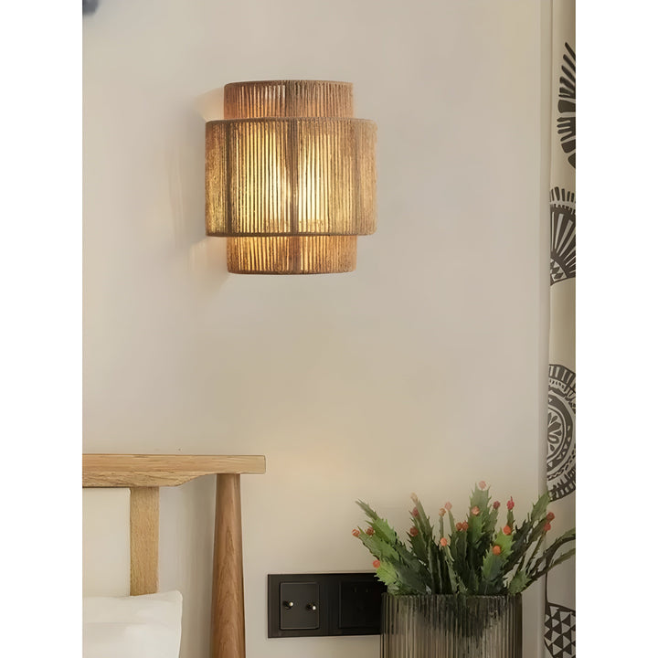 Contemporary Rattan Woven Wall Lamp - WeaveGlow-Beige-The Livary