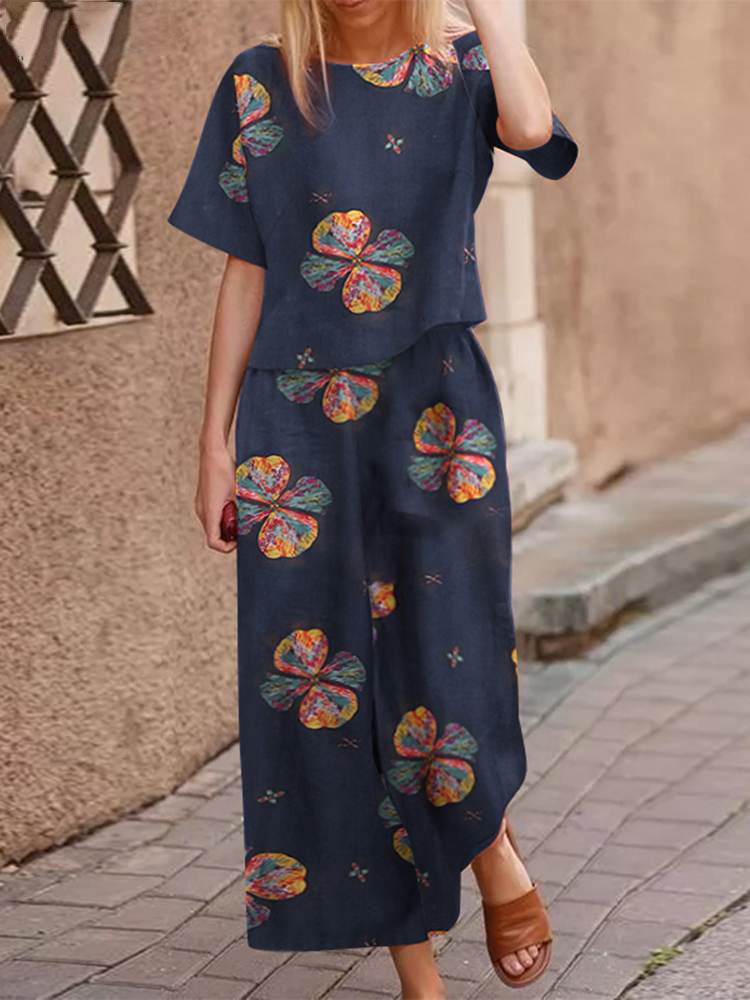 Lightweight two-piece summer outfit made of cotton with a flattering fit – Boho Set Zephyra-Navy blue-S-The Livary
