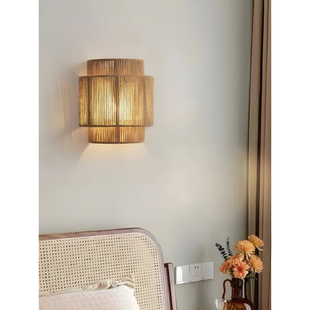 Contemporary Rattan Woven Wall Lamp - WeaveGlow-Beige-The Livary