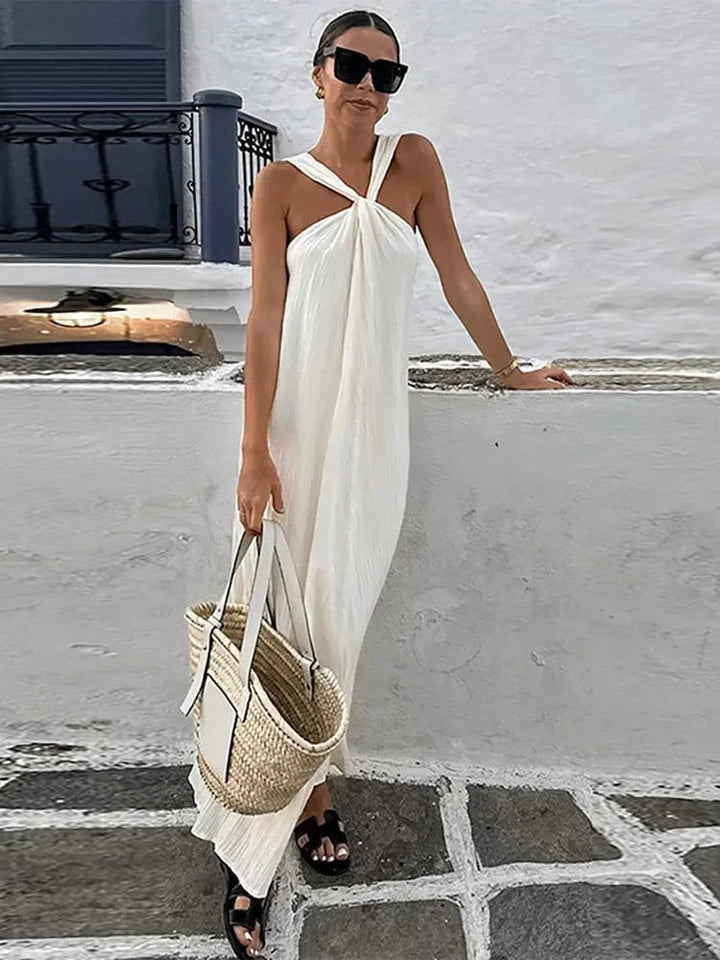 Trendy sleeveless summer dress with a loose fit – Mikayla-Beige-S-The Livary