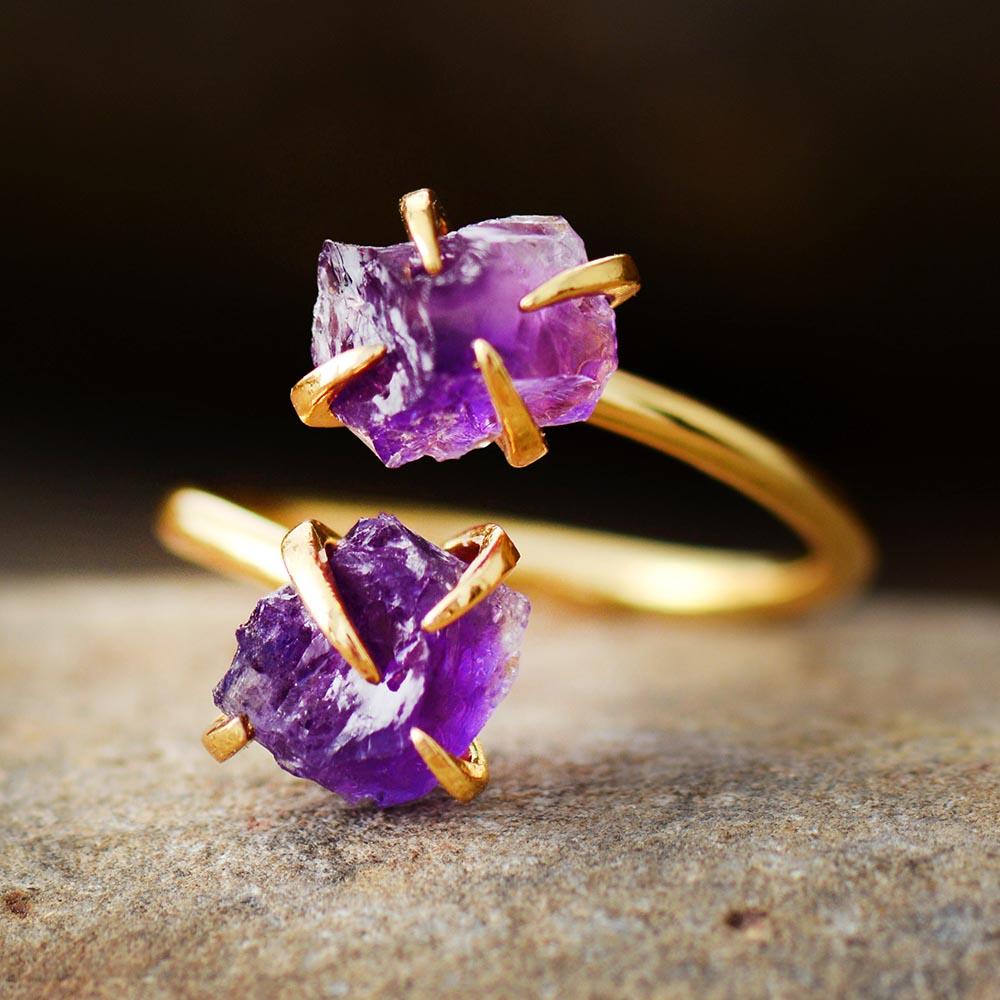 Unique Raw Gemstone Ring - Mira-Amethyst-The Livary