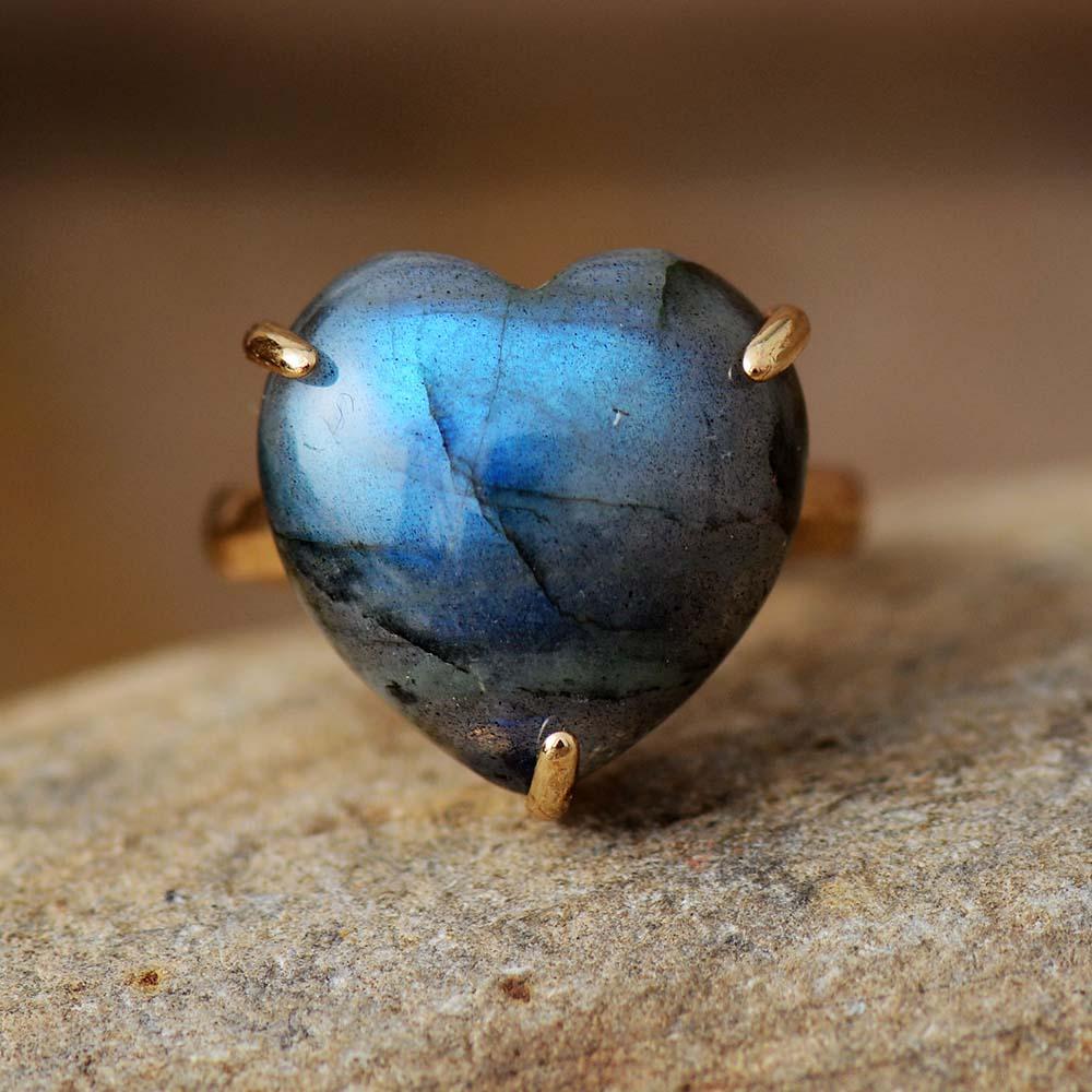 Healing Heart Gemstone Ring - Selena-Labradorite-The Livary