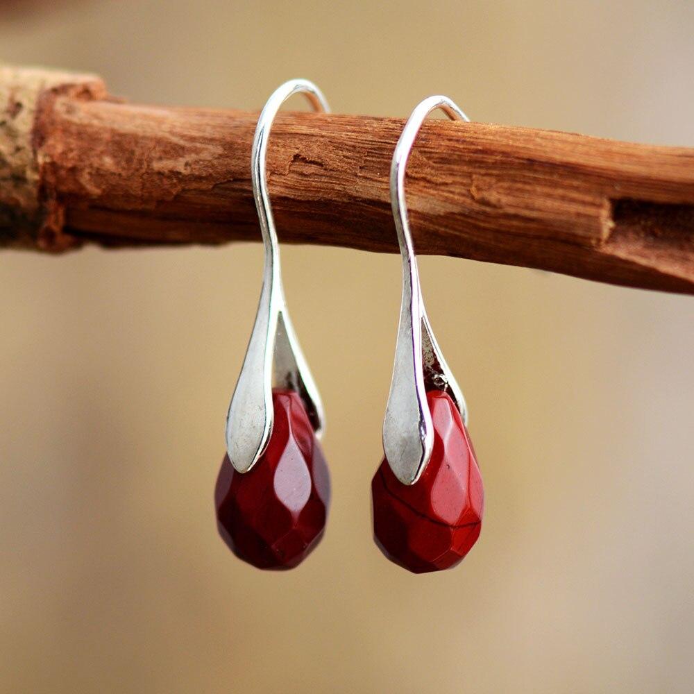 Natural Drop Gemstone Earrings - Serenella-Red Jasper-The Livary