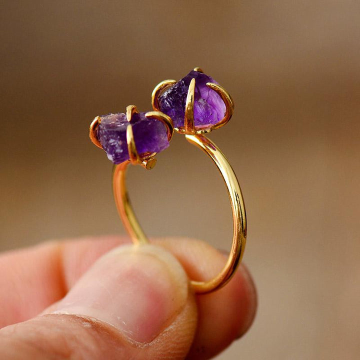 Unique Raw Gemstone Ring - Mira-Amethyst-The Livary