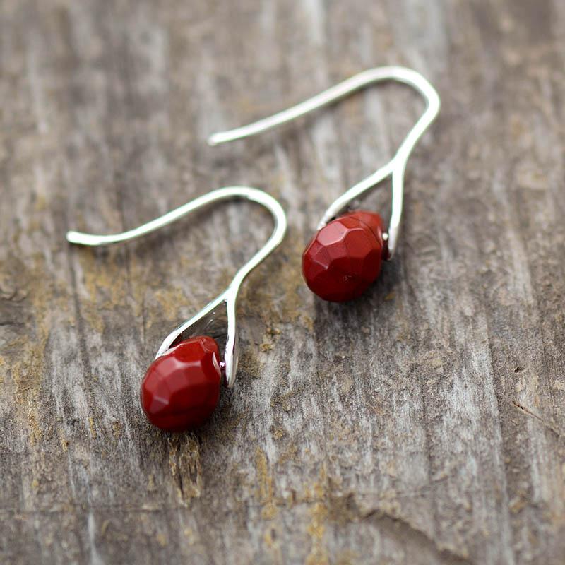 Natural Drop Gemstone Earrings - Serenella-Amethyst-The Livary