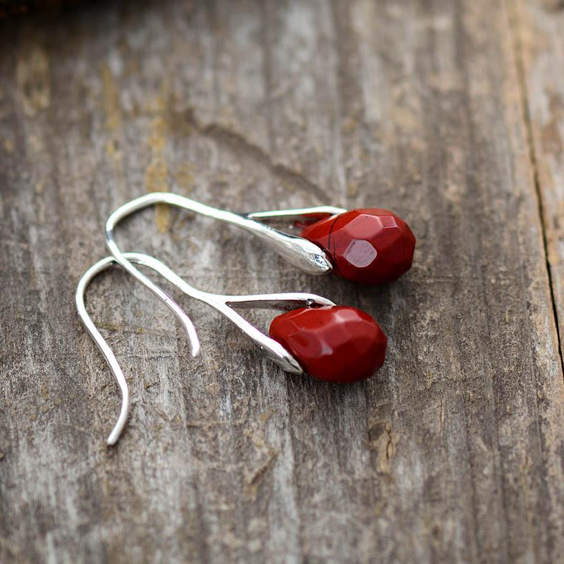 Natural Drop Gemstone Earrings - Serenella-Amethyst-The Livary