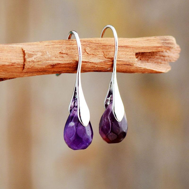 Natural Drop Gemstone Earrings - Serenella-Amethyst-The Livary