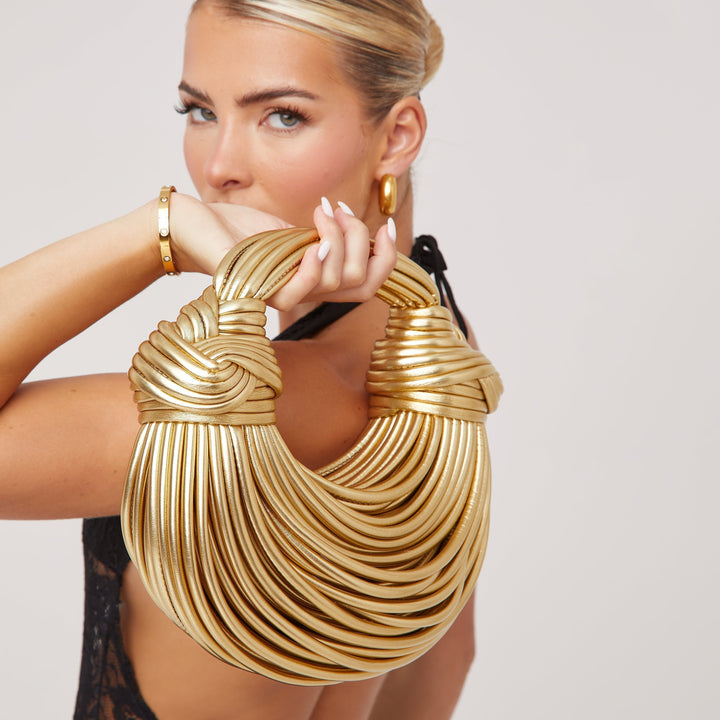 Stylish Knotted Shoulder Bag - Kiana-Gold-The Livary