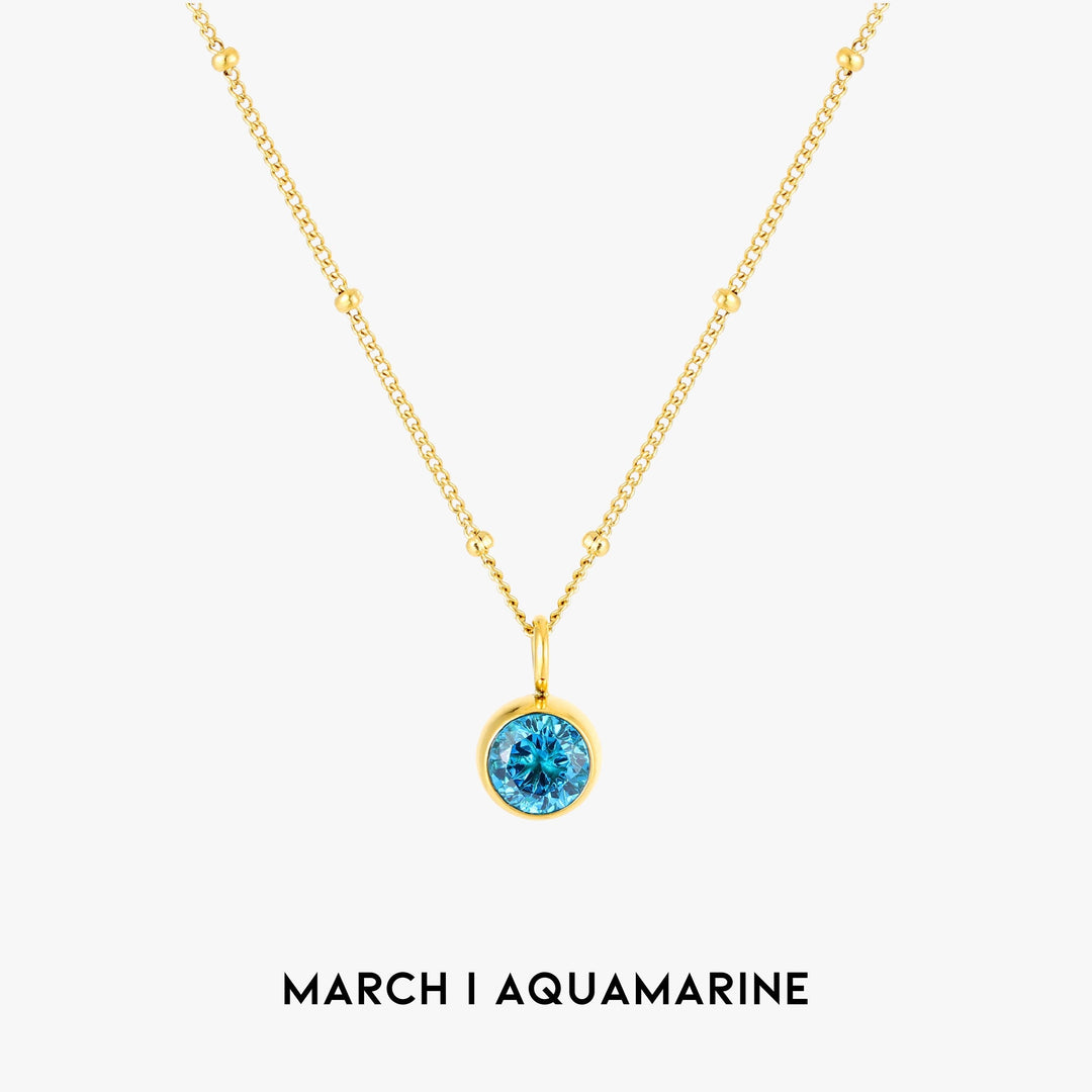 Birthstone Necklace - Aurora-March | Aquamarine-Gold-The Livary