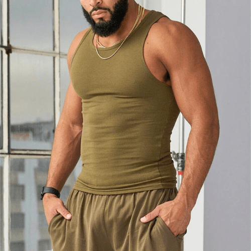 Sleeveless men's fitness T-shirt made from breathable material – Nico-Army green-M-The Livary