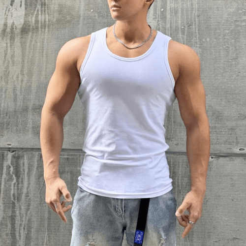 Sleeveless men's fitness T-shirt made from breathable material – Nico-White-M-The Livary