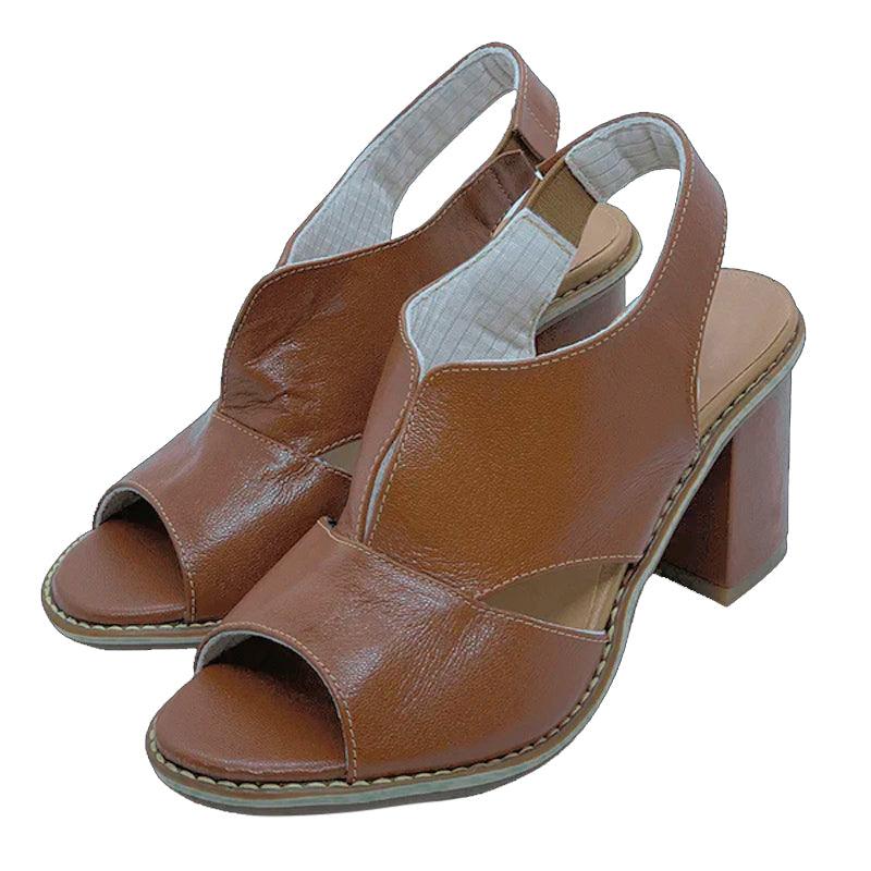 Women’s leather sandals with heel & comfort footbed – Selina-Beige-2.5-The Livary