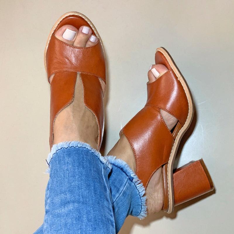 Women’s leather sandals with heel & comfort footbed – Selina-Brown-2.5-The Livary
