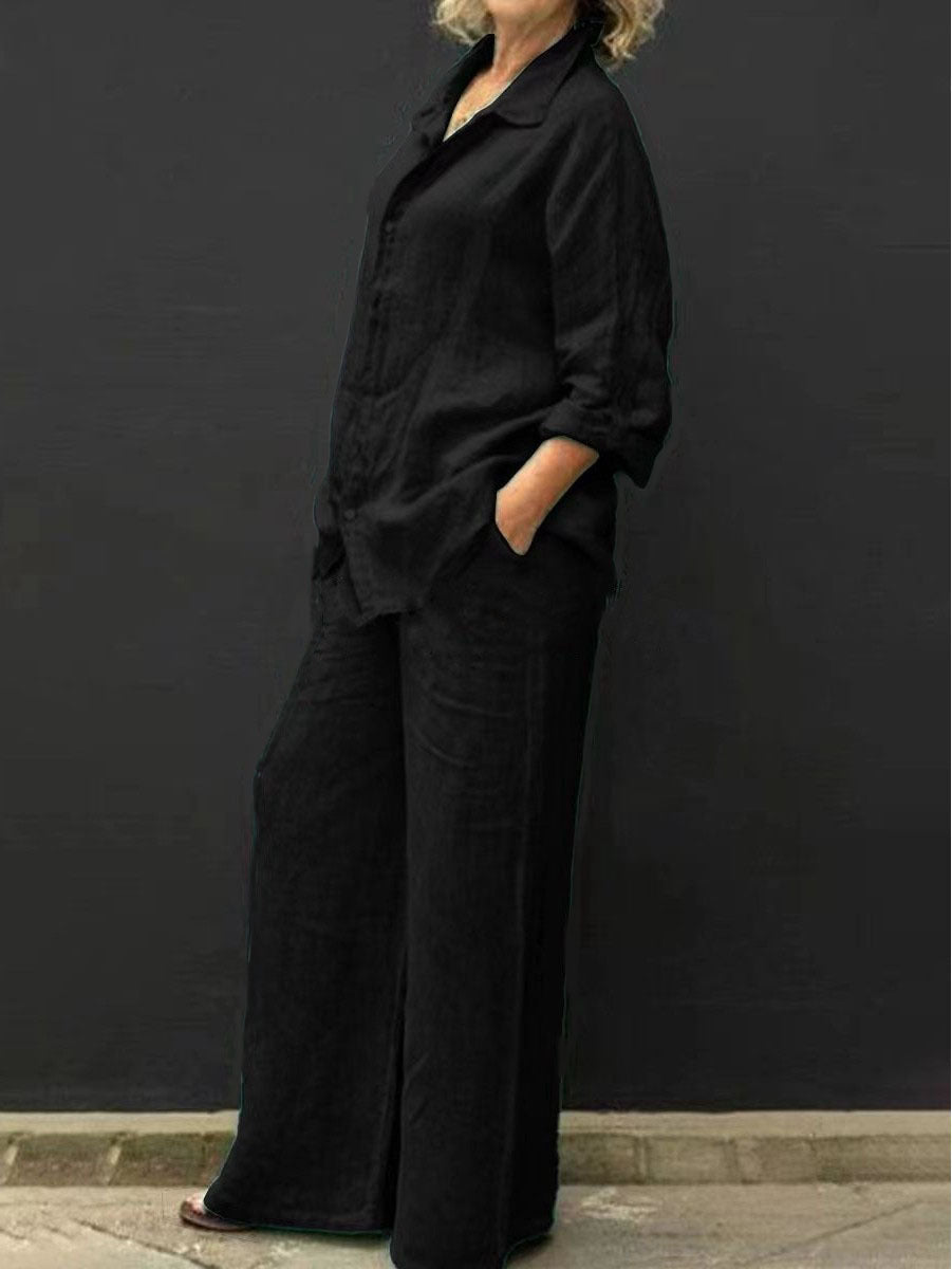 Two-piece cotton-linen women's suit summer - Linora-Black-S-The Livary