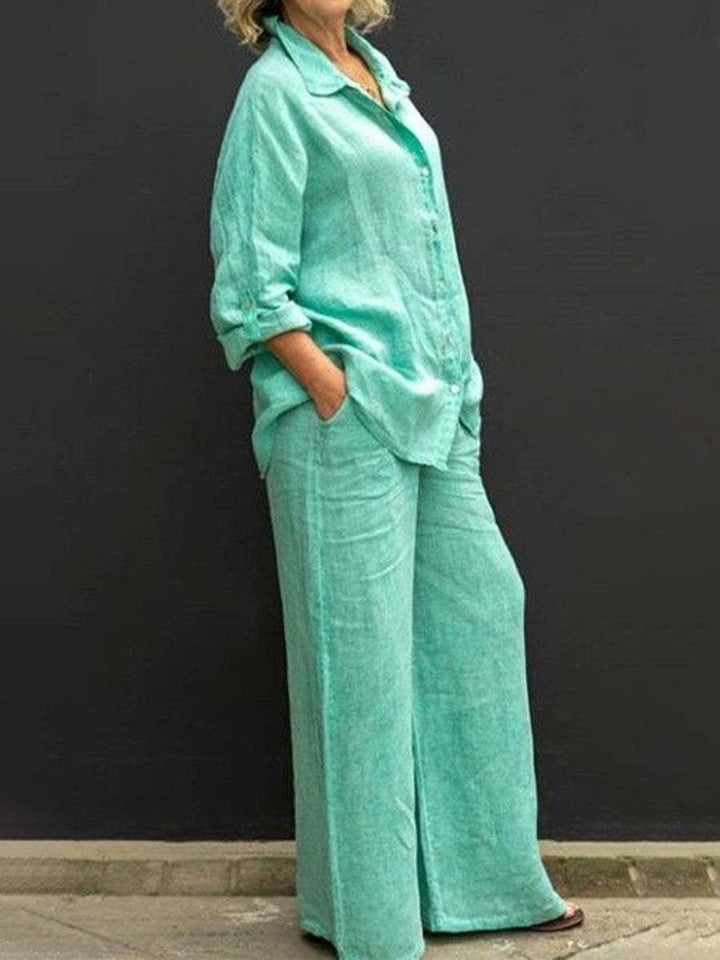 Two-piece cotton-linen women's suit summer - Linora-Green-S-The Livary