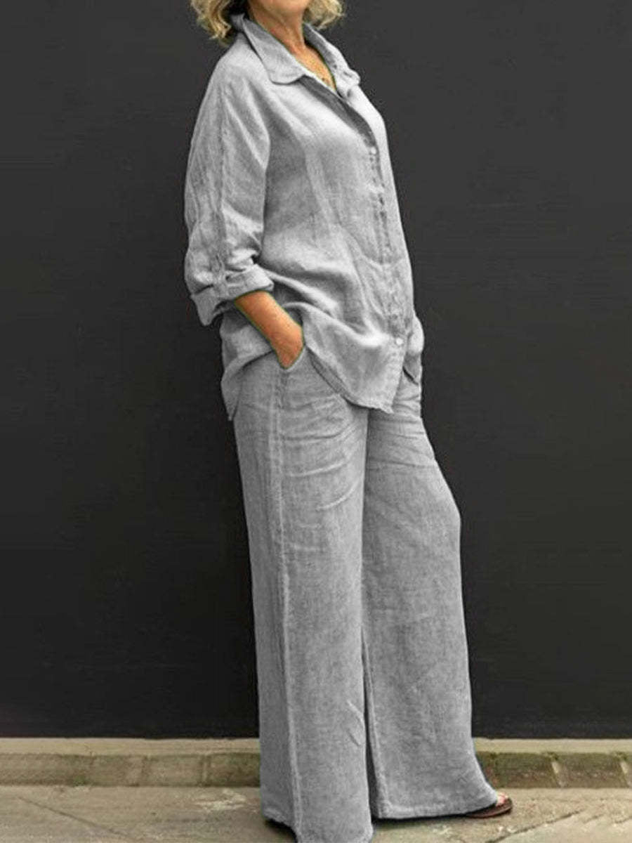 Two-piece cotton-linen women's suit summer - Linora-Light grey-S-The Livary