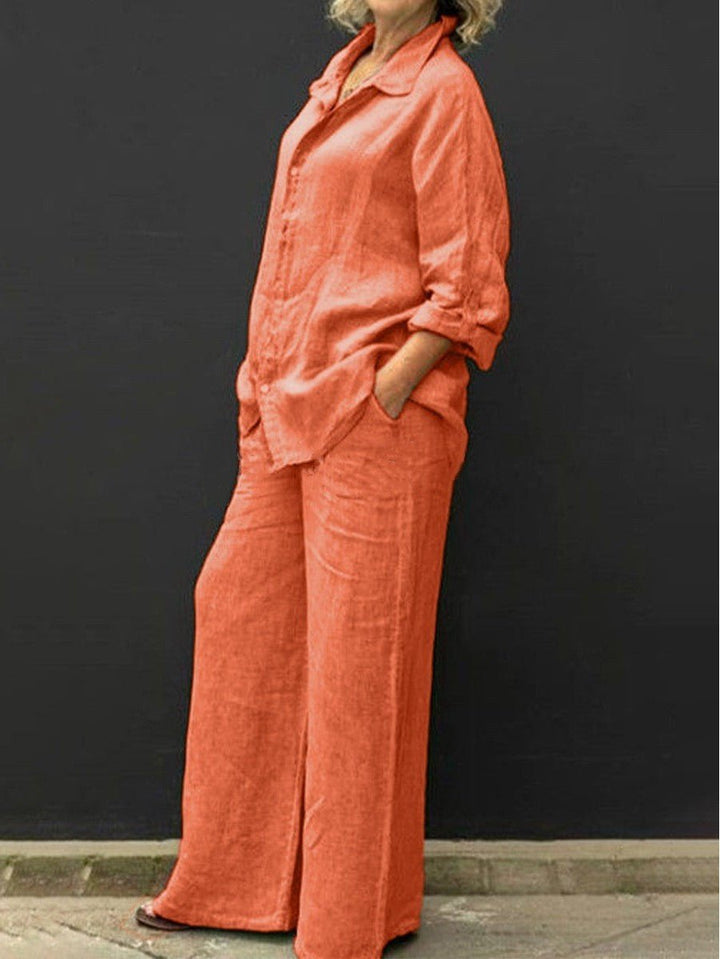 Two-piece cotton-linen women's suit summer - Linora-Orange-S-The Livary