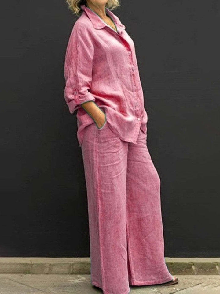 Two-piece cotton-linen women's suit summer - Linora-Pink-S-The Livary