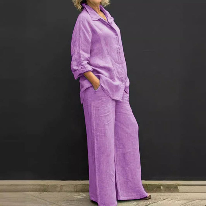 Two-piece cotton-linen women's suit summer - Linora-Purple-S-The Livary