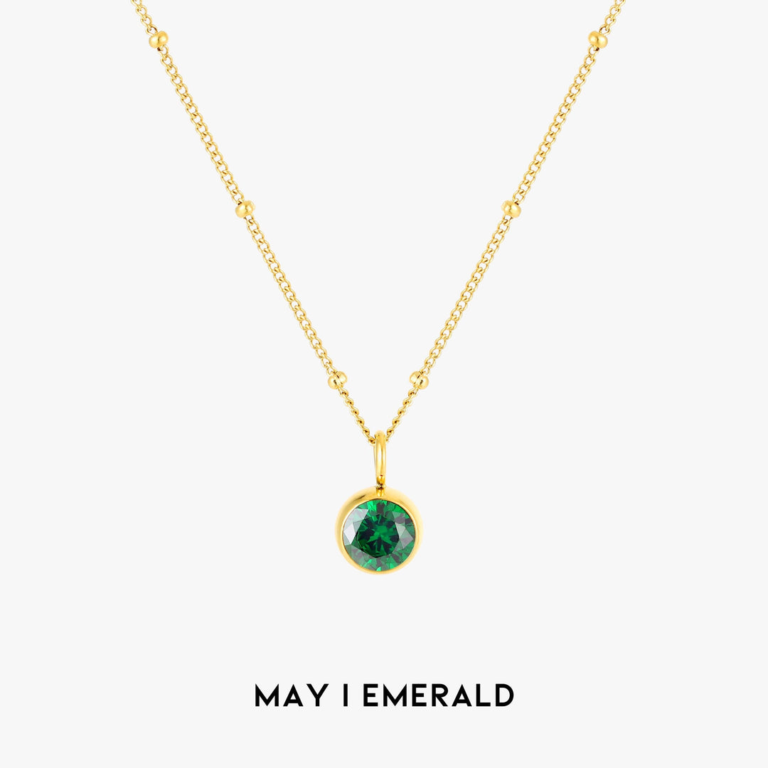 Birthstone Necklace - Aurora-Mei | Smaragd-Gold-The Livary