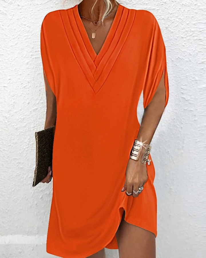 Ladies' dress with a V-neckline & loose fit – Saphira-Orange-S-The Livary