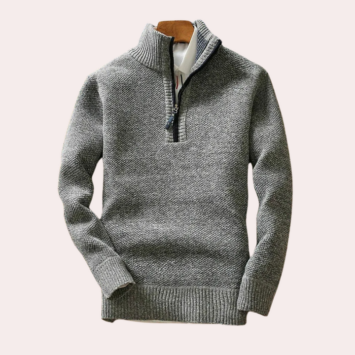 Shizley - Men's Sweater with High Neck and Zip Closure-Grey-S-The Livary