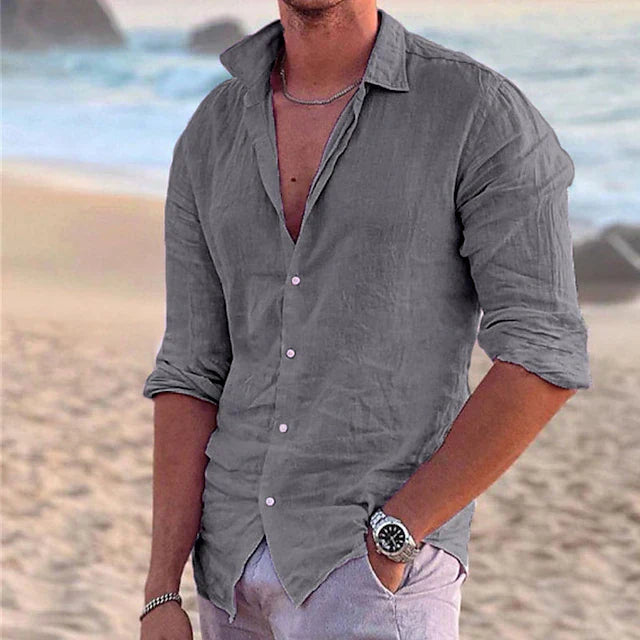 Casual men's linen shirt with long sleeves – Milan-Gray-S-The Livary