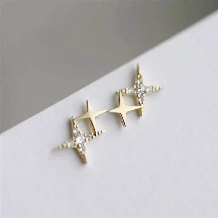 Star-shaped Stud Earrings with Zirconia - Lyra-Gold-The Livary
