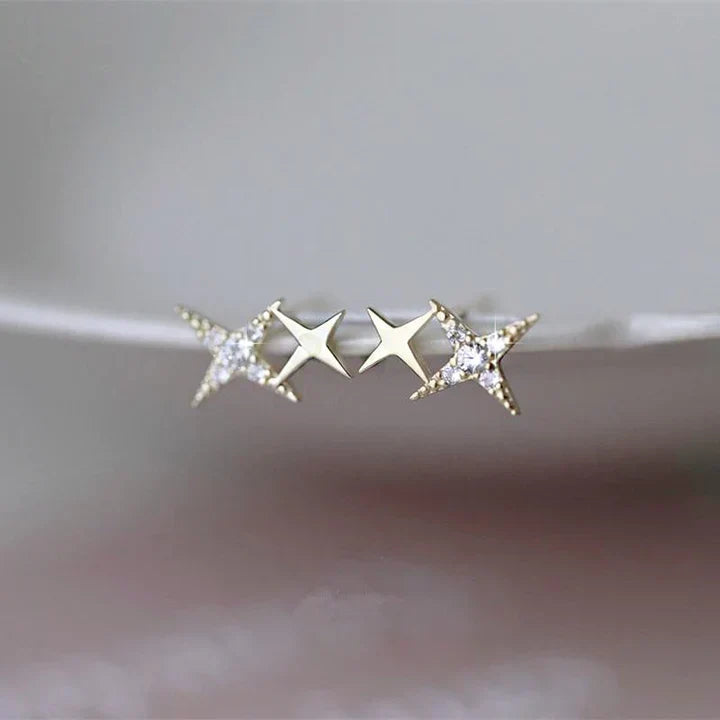 Star-shaped Stud Earrings with Zirconia - Lyra-Gold-The Livary