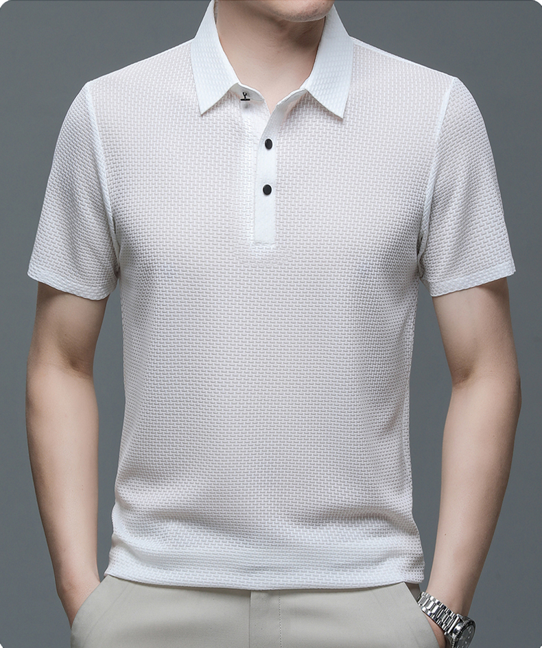 Men's Polo Shirt in Breathable Mesh - Matteo-White-M-The Livary