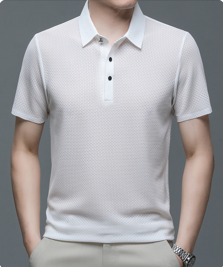 Men's Polo Shirt in Breathable Mesh - Matteo-White-M-The Livary